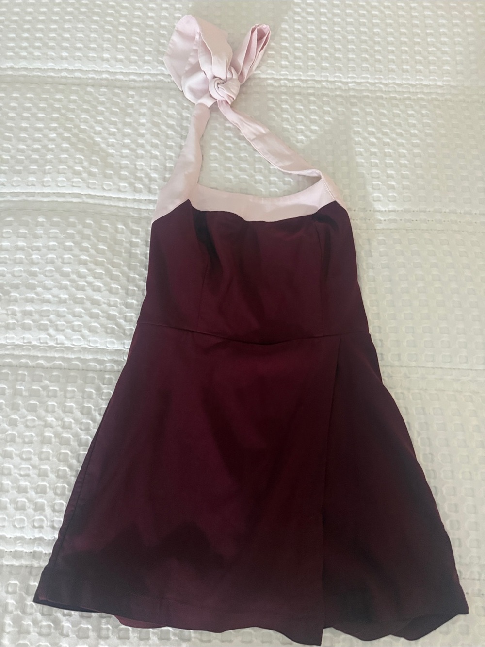 Halter Dress with Pink Neck Tie - Burgundy Bodice